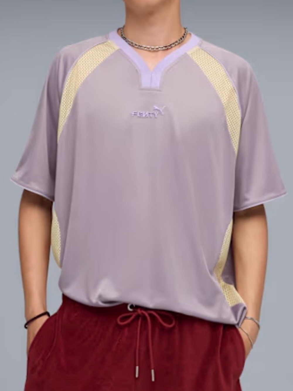 Puma x Fenty Lavender V-Neck Jersey with Cream Mesh Accents